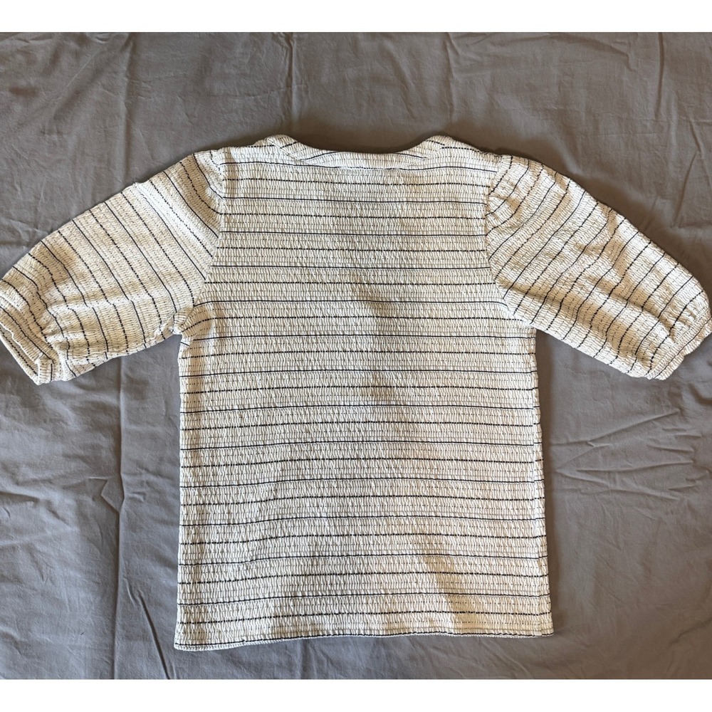 Loft Outlet‎ Womens Smocked Striped Puff Sleeve Blouse Navy White Size S Small - Picture 3 of 7